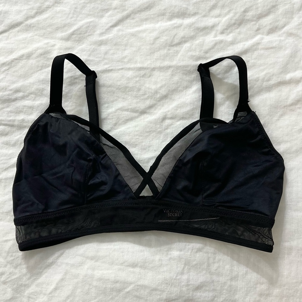 Victoria’s Secret Black Satin and Mesh Bralette